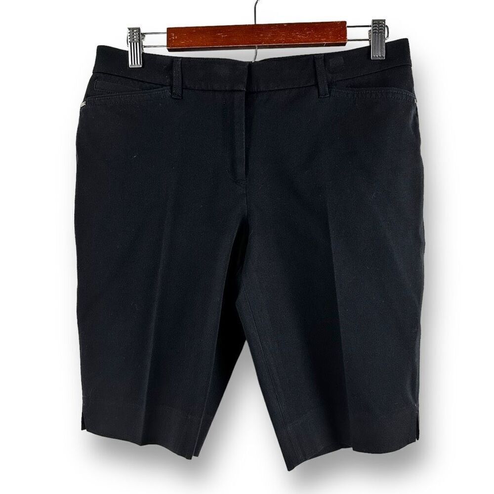 White House Black Market Women's 6 Bermuda Shorts Black Flat Front Stretch Chino